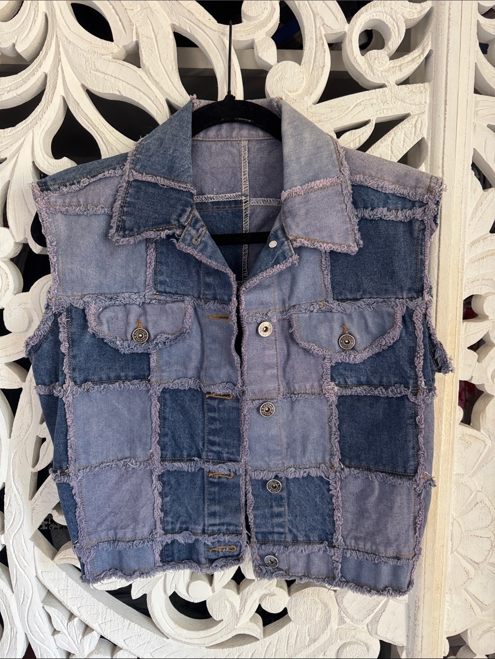 Zana Di Patchwork Denim Vest Frayed Raw Edge Sz M
